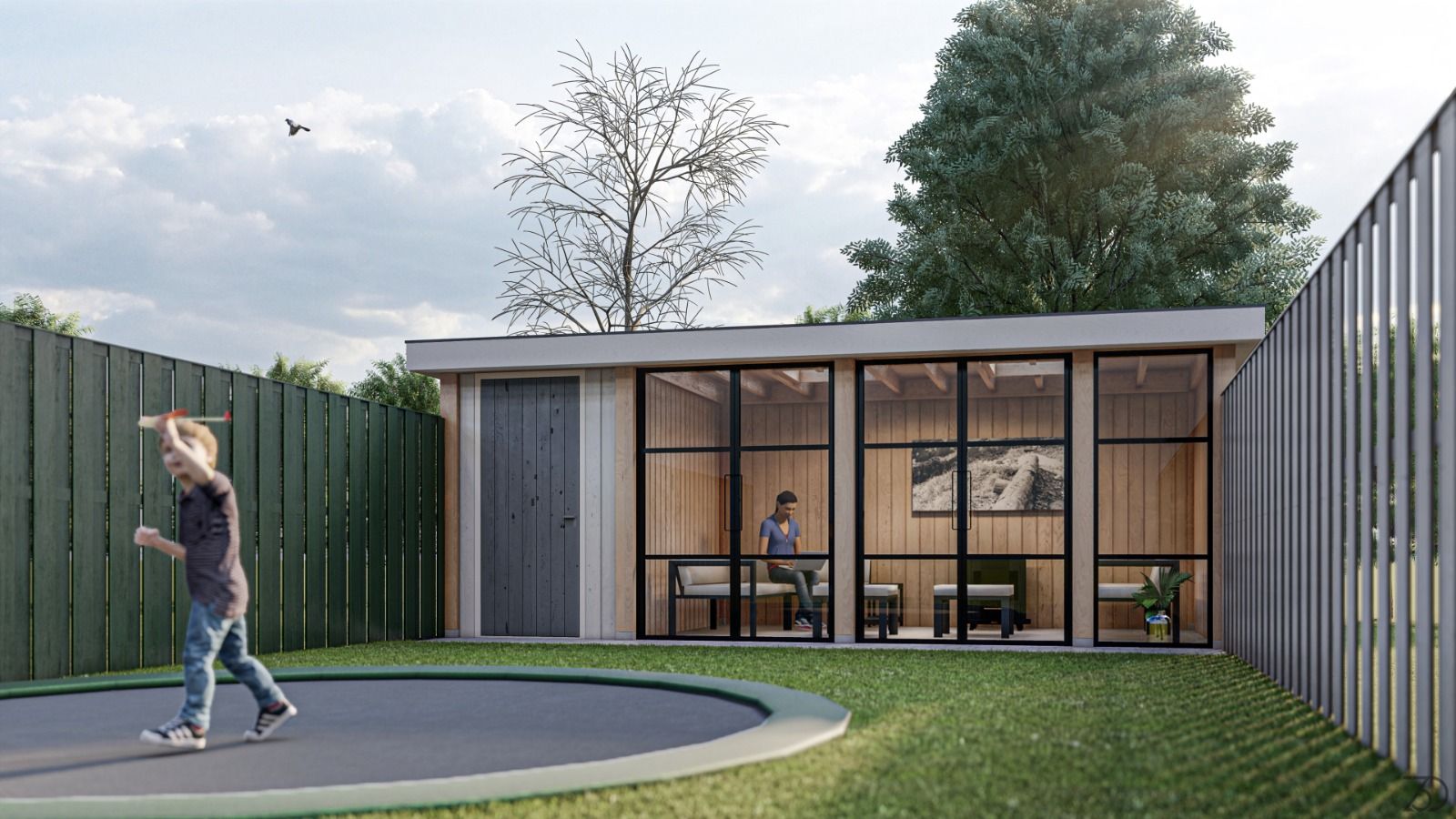 3d tekening van glazen tuinhuis